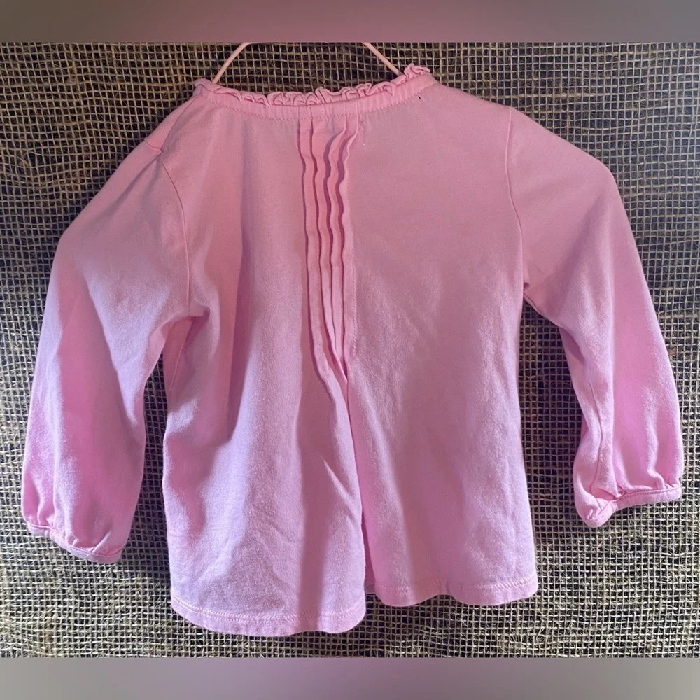 Ralph Lauren Pink Top, Sz 9M, Ruffled Collar w/5 Button Front, Embroidered RL